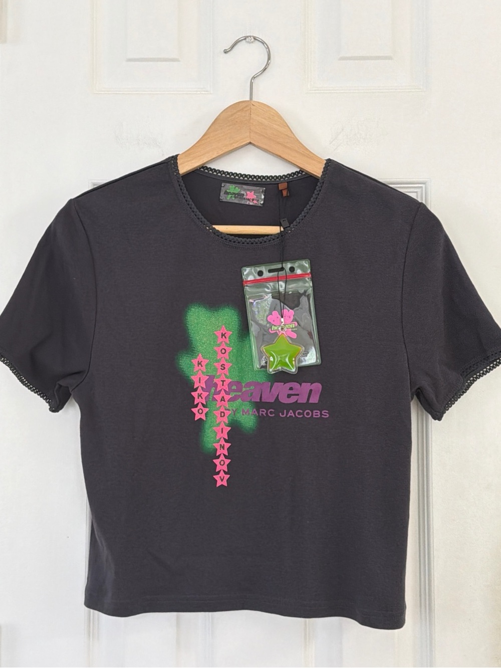Marc Jacobs X Kiko Kostadinov WOMEN’S CHARCOAL HEAVEN T-SHIRT LARGE NWT + CHARM